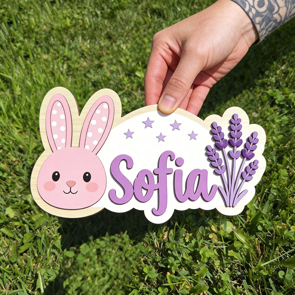 Baby Nursery Themes Girl - Custom Name Sweet Rabbit Wooden Sign
