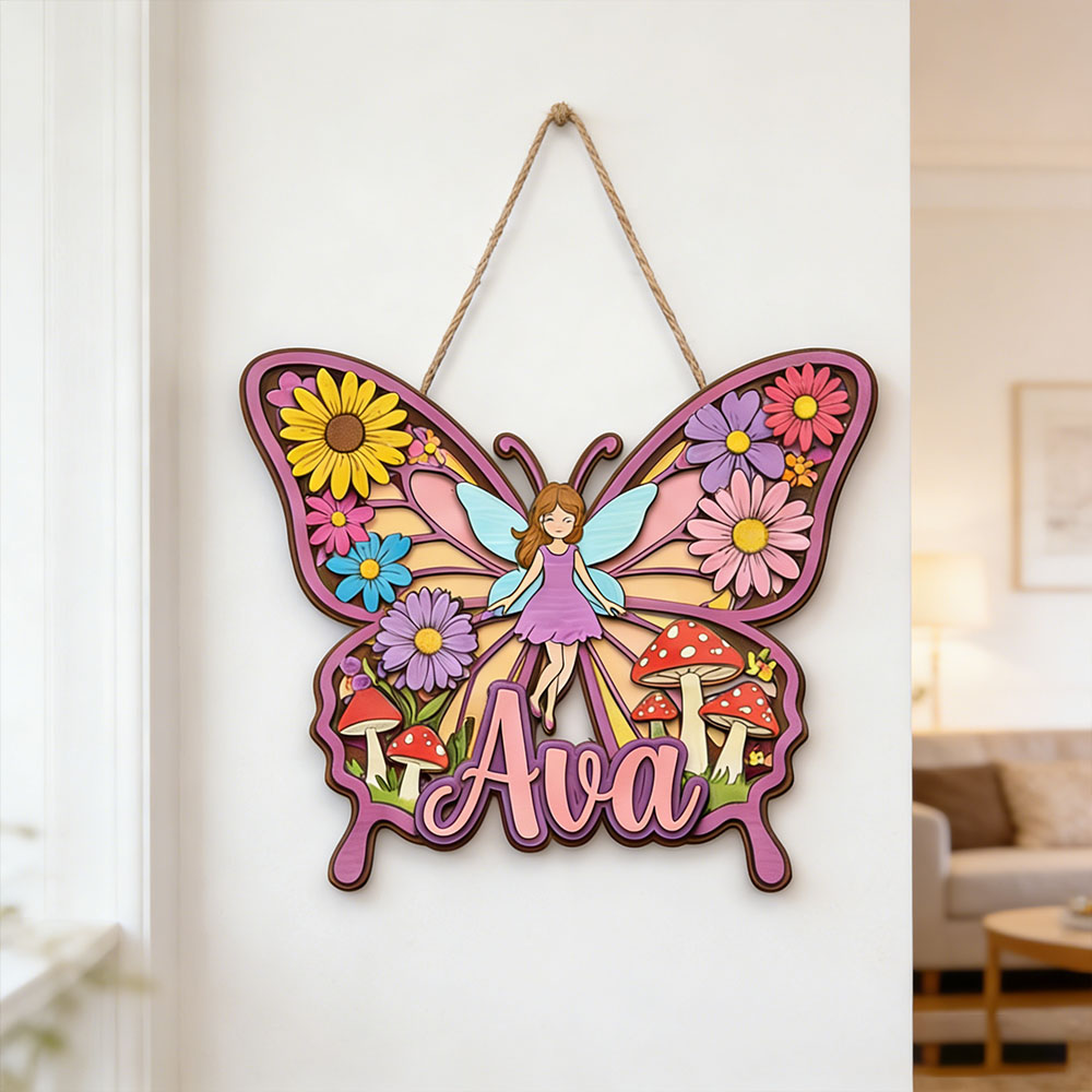 Baby Nursery Themes Girl - Custom Magical Butterfly Fairy Name Hanging