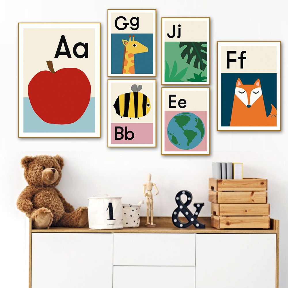 Baby Nursery Images - Cartoon ABCD Alphabet Poster Education Canvas