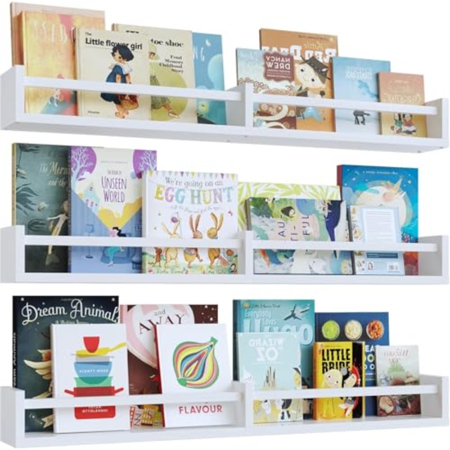 Baby Nursery Floating Shelves - White Nursery Bookshelves, 32Inch, Floating Nursery
