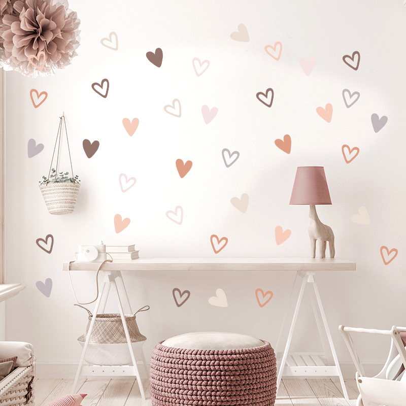 Baby Nursery Wallpaper Girl - 36Pcs Boho Hearts Wall Stickers For