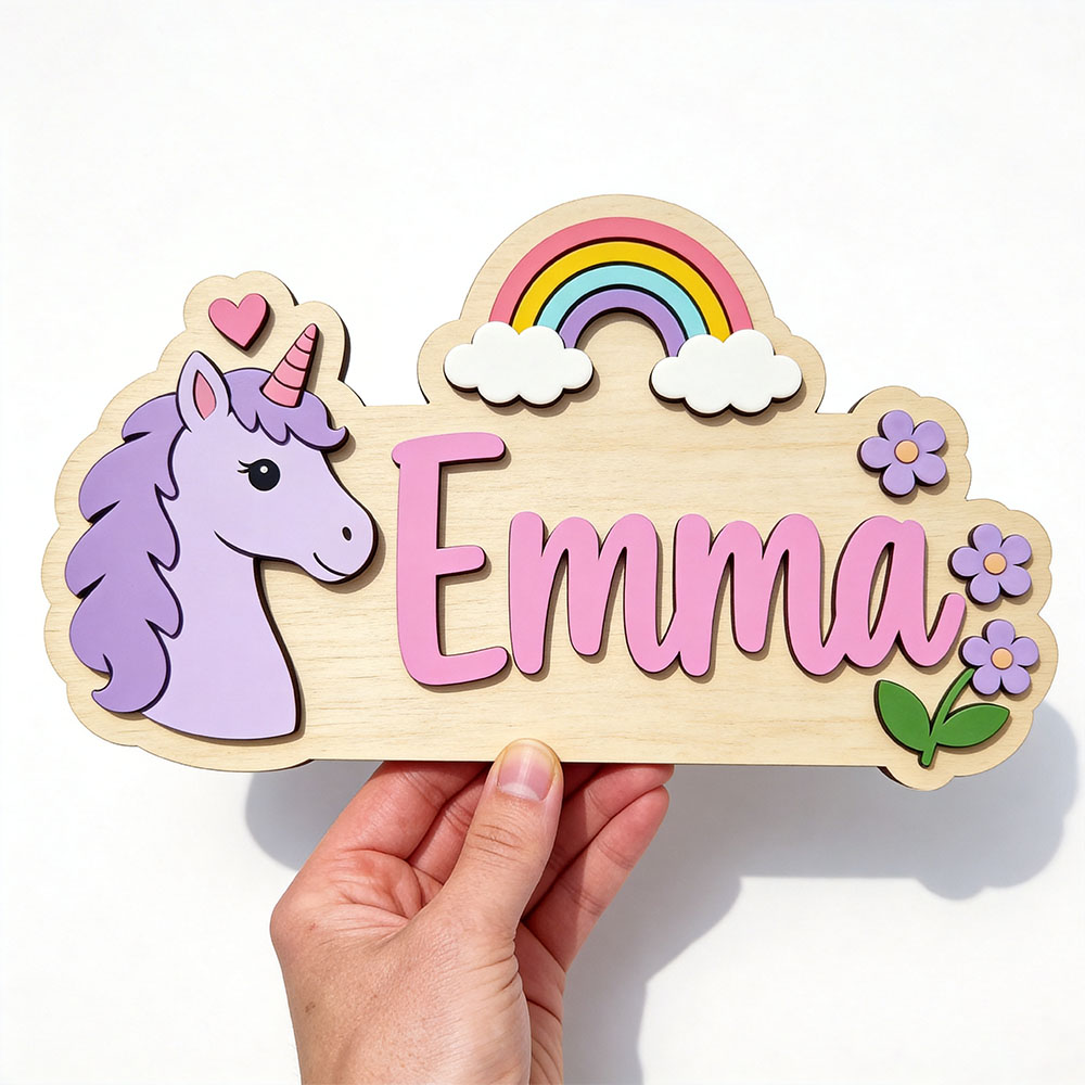 Baby Nursery Themes Girl - Custom Name Unicorn Wooden Sign Personalized