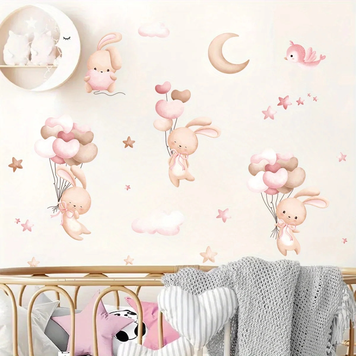 Baby Nursery Wallpaper Girl - Cute Rabbit Balloon Wall Stickers for