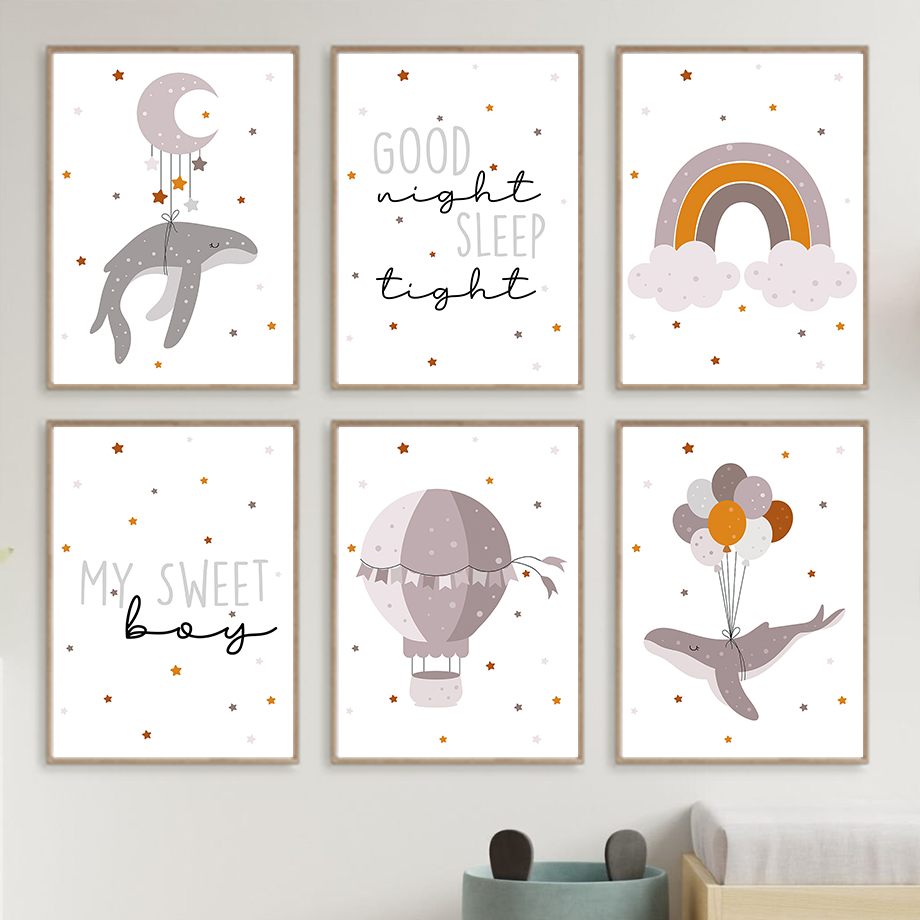 Baby Nursery Hot Air Balloon - Whale Moon Hot Air Balloon Rainbow