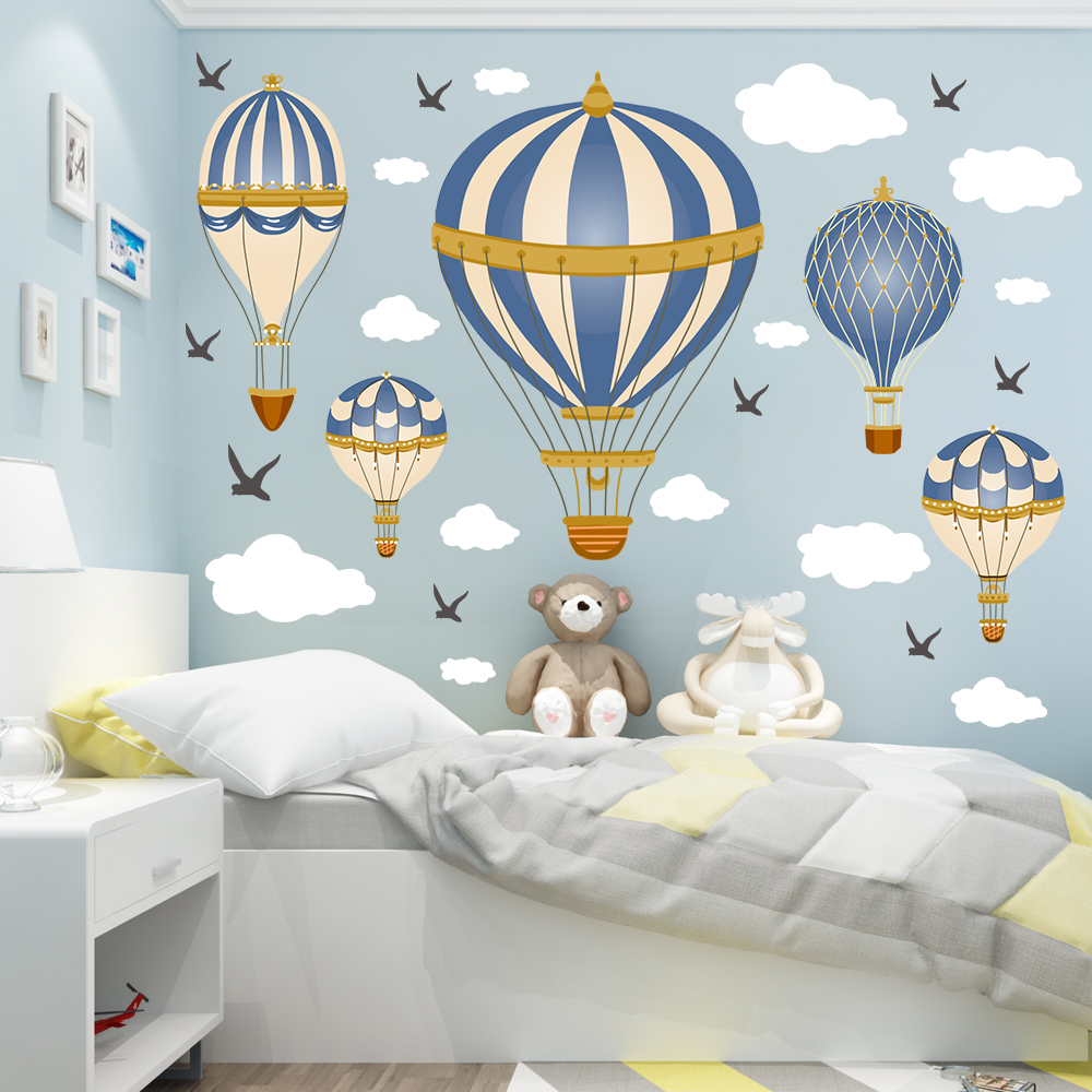 Baby Nursery Hot Air Balloon - Cartoon Hot Air Balloon Clouds Seagull