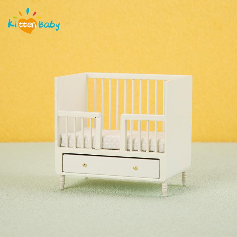 Baby Nursery Bedding - 1:12 Miniature White Wood Baby Crib