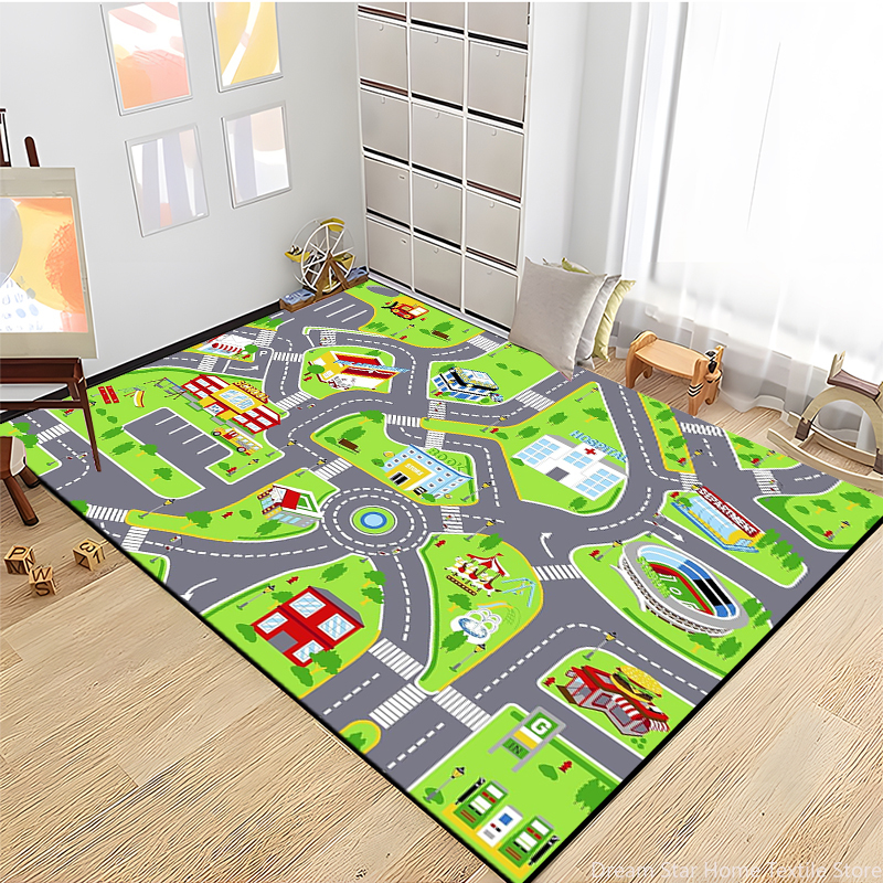 Baby Nursery Rug - Kids Road Traffic Carpet Cartoon Car