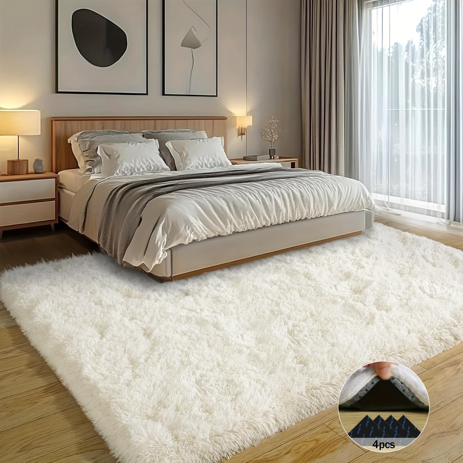 Soft Rug Nursery - Off-White Soft Shaggy Non-Slip Rugs for