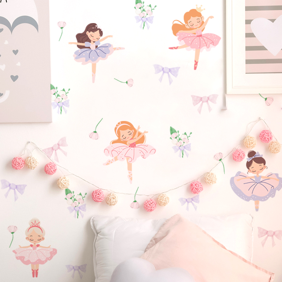 Baby Nursery Wallpaper Girl - Fairy Ballet Dancer Bow Wall Stickers