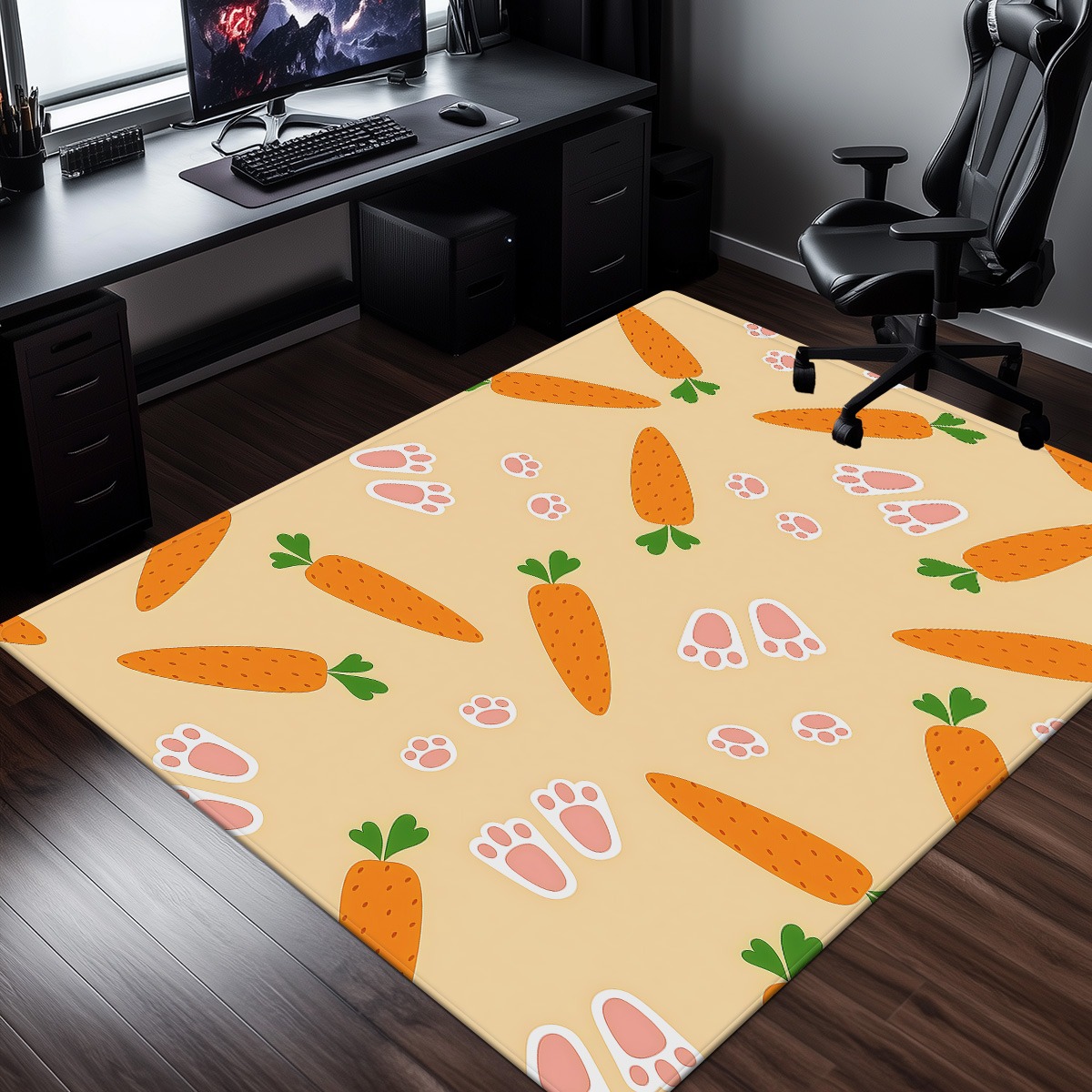 Soft Rug Nursery - Carrot and paw print rug cute
