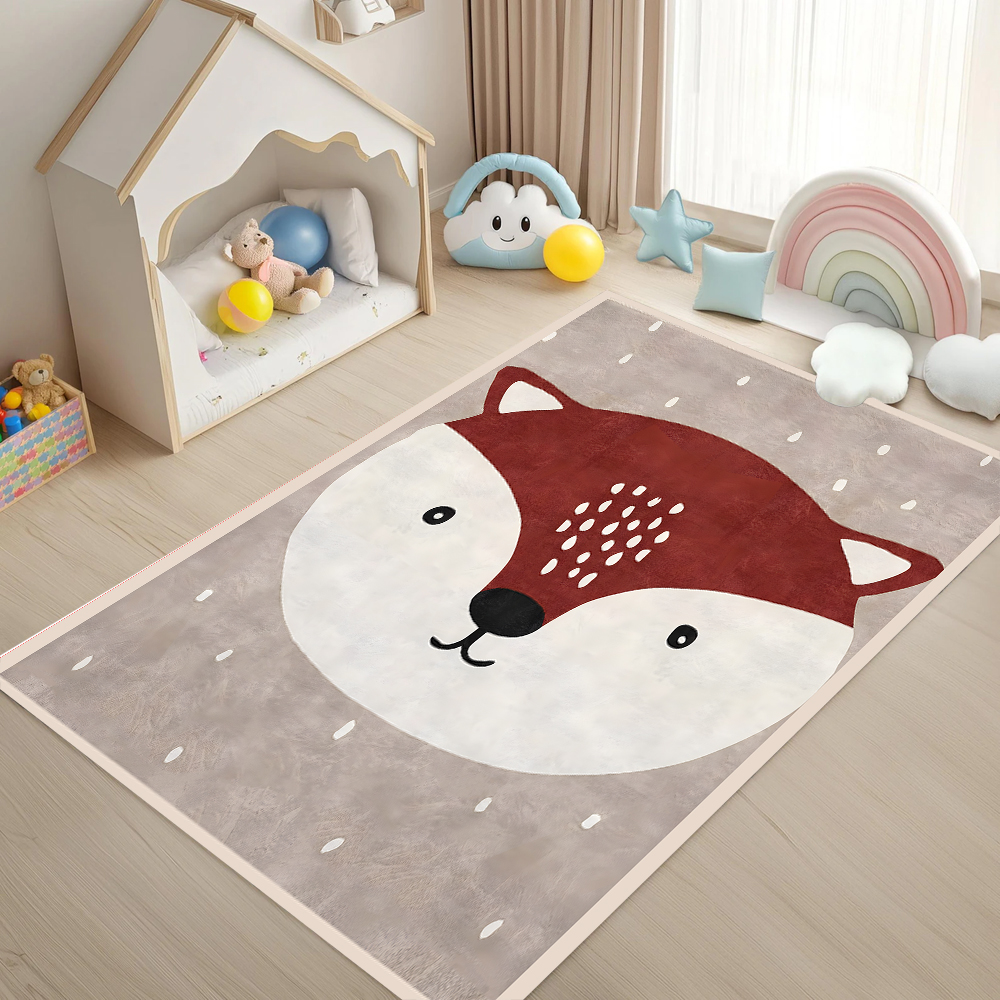 Baby Nursery Rug - Cute Cartoon Fox Head Area Rug