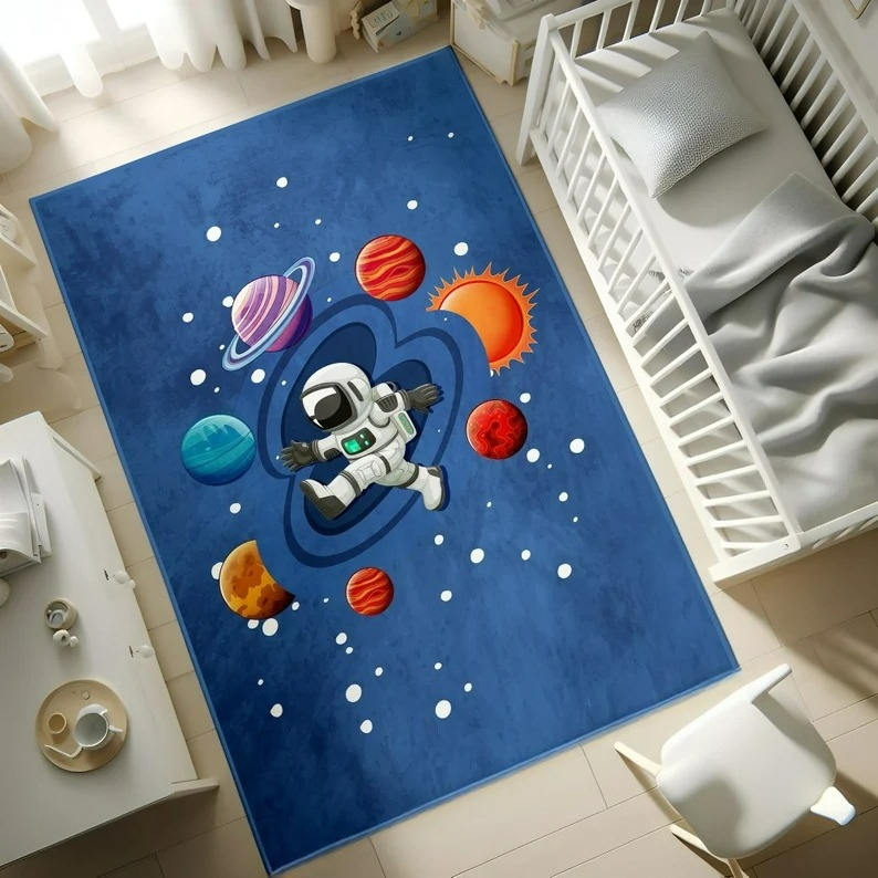 Baby Nursery Rug - Cartoon Universe Carpet Astronaut Carpet for