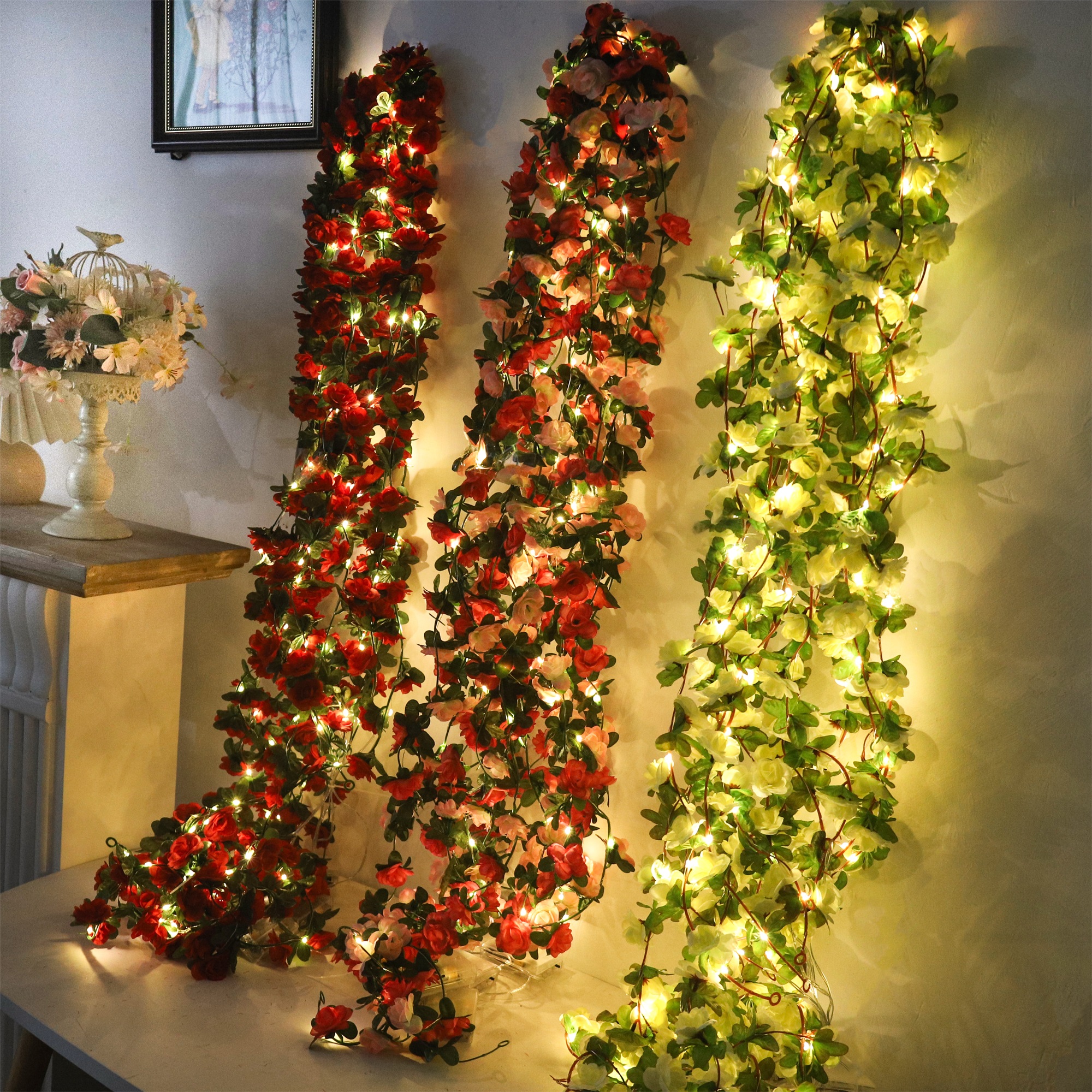 Baby Nursery Lamp - Rose LED Lights String Artificial Flowers