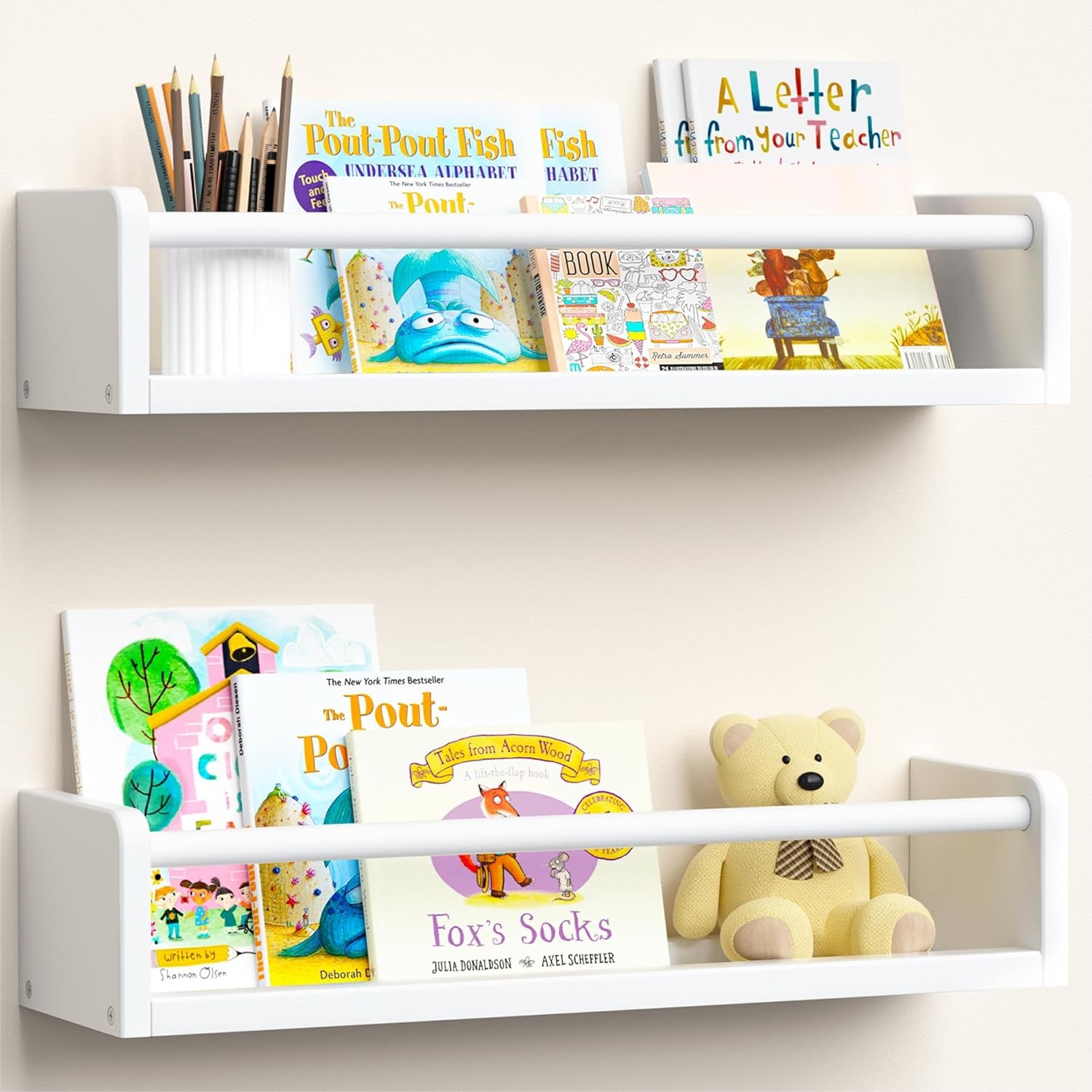 Baby Nursery Floating Shelves - Floating Bookshelves for Wall, 2 Pack