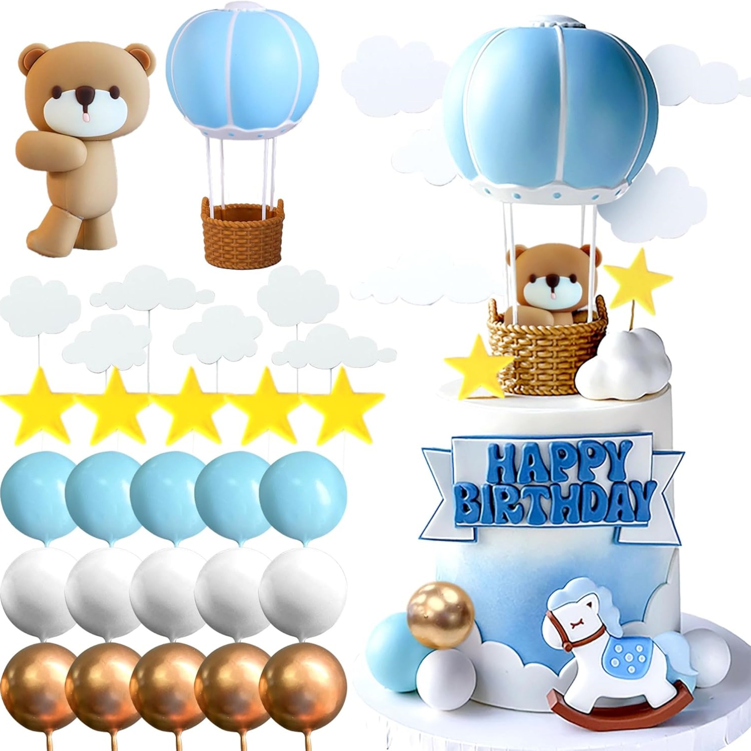LaVenty Blue Pink Bear Cake De - Baby Nursery Hot Air Balloon のレビューと価格