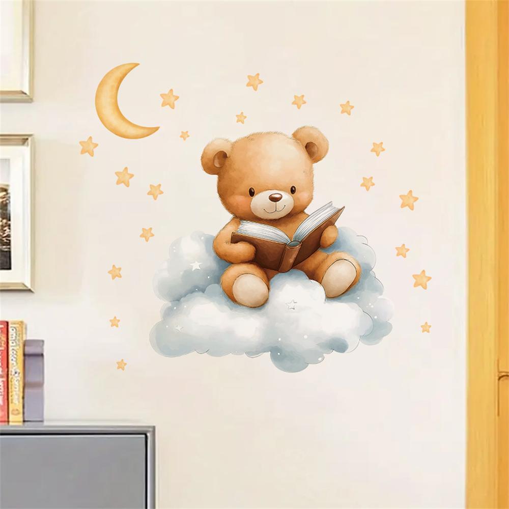 Cute Bear Moon Star Wall Stick - Baby Nursery Wallpaper Girl のレビューと価格