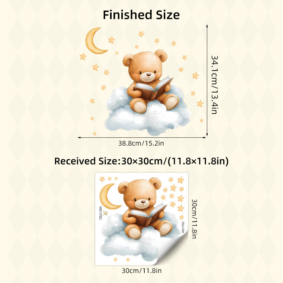Cute Bear Moon Star Wall Stick - Baby Nursery Wallpaper Girl のレビューと価格