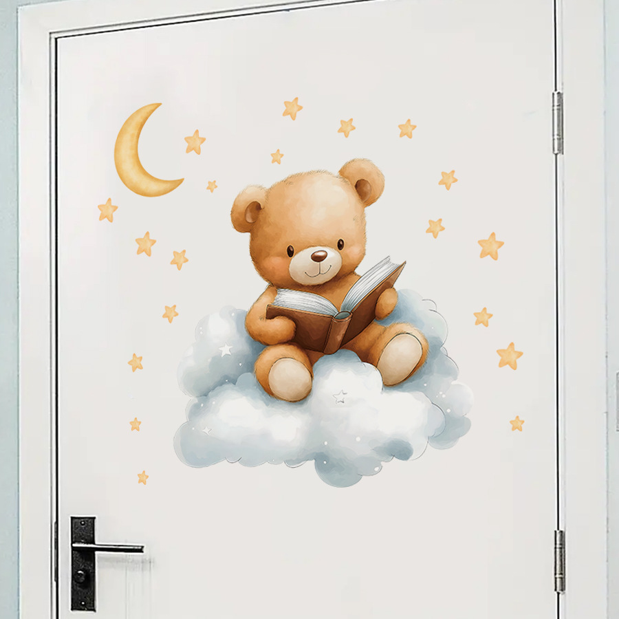 Cute Bear Moon Star Wall Stick - Baby Nursery Wallpaper Girl のレビューと価格