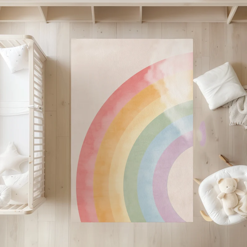 Watercolor Rainbow Nursery Rug - Soft Rug Nursery のレビューと価格