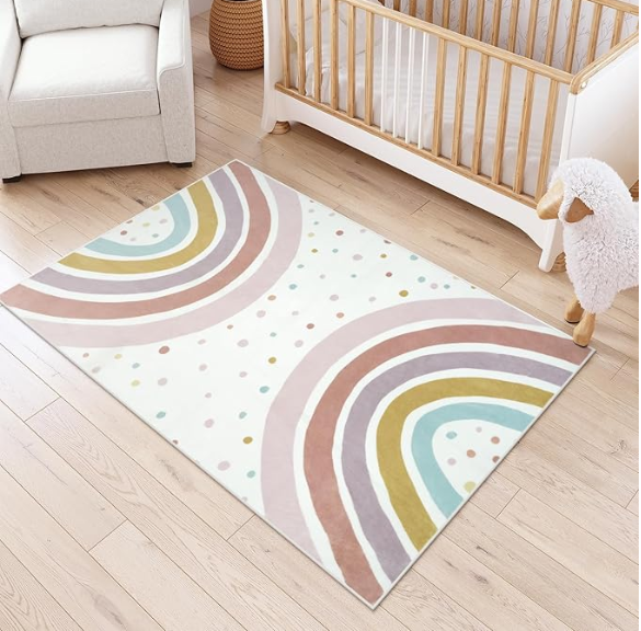 Watercolor Rainbow Nursery Rug - Soft Rug Nursery のレビューと価格