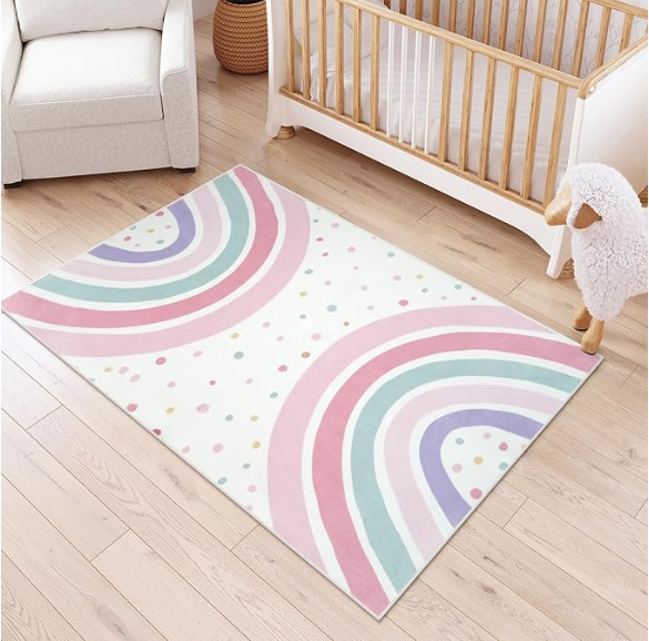 Watercolor Rainbow Nursery Rug - Soft Rug Nursery のレビューと価格
