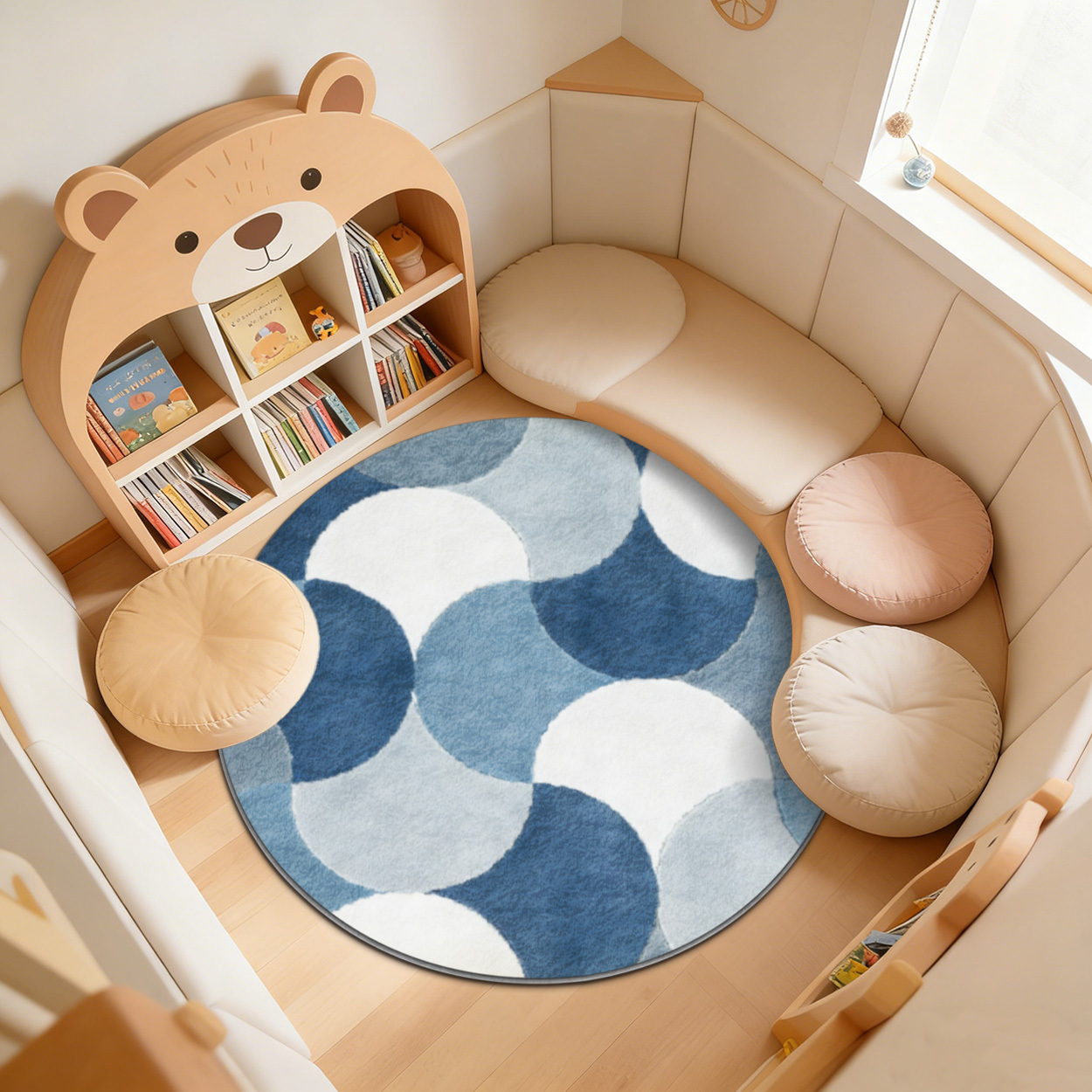 Kids Round Geometric Blue Patt - Baby Nursery Rug のレビューと価格