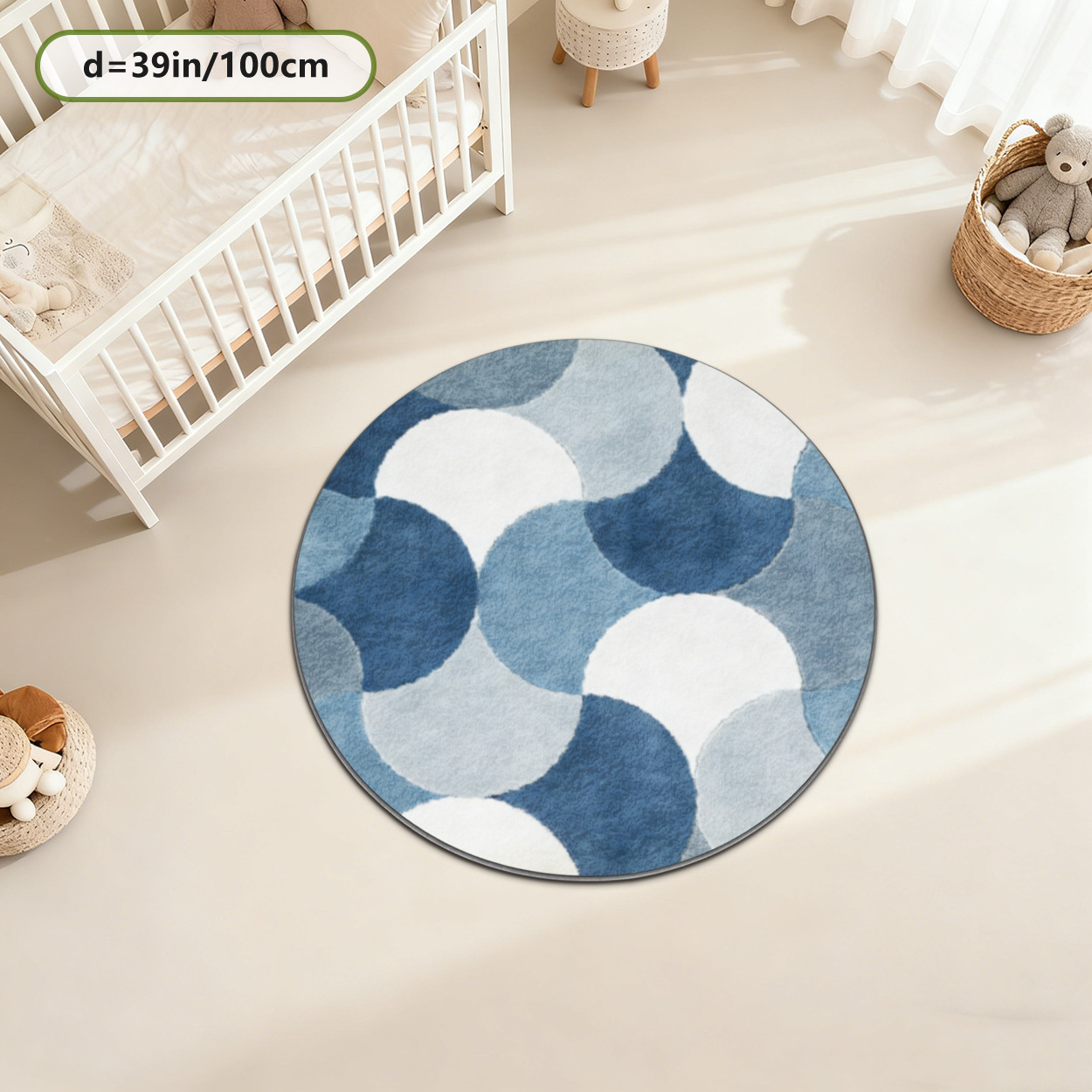 Kids Round Geometric Blue Patt - Baby Nursery Rug のレビューと価格