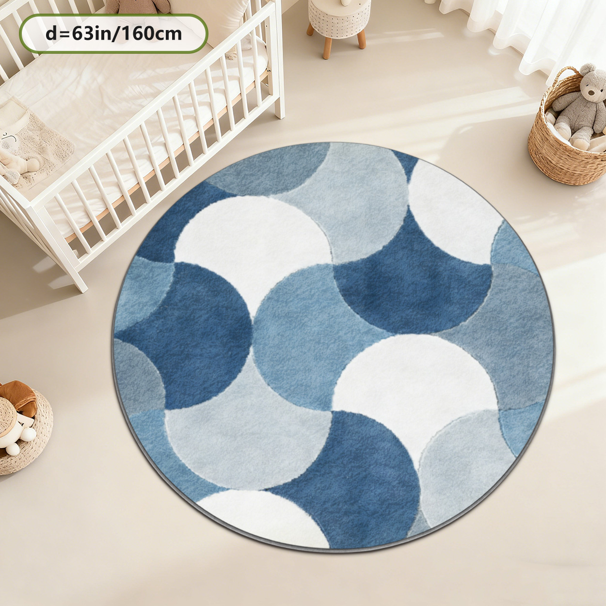 Kids Round Geometric Blue Patt - Baby Nursery Rug のレビューと価格