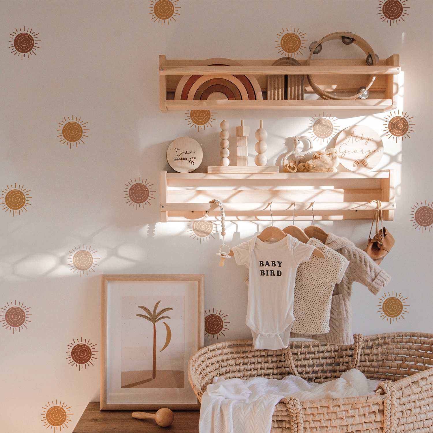 Boho Cartoon Creative Sun Wall - Baby Nursery Wallpaper Girl のレビューと価格