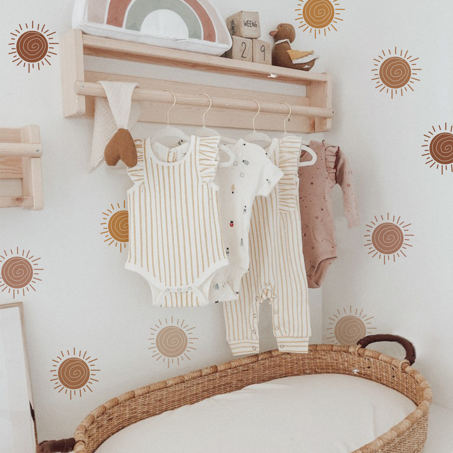 Boho Cartoon Creative Sun Wall - Baby Nursery Wallpaper Girl のレビューと価格