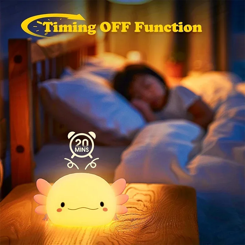 Cute Axolotl Night Light Silic - Baby Nursery Lamp のレビューと価格