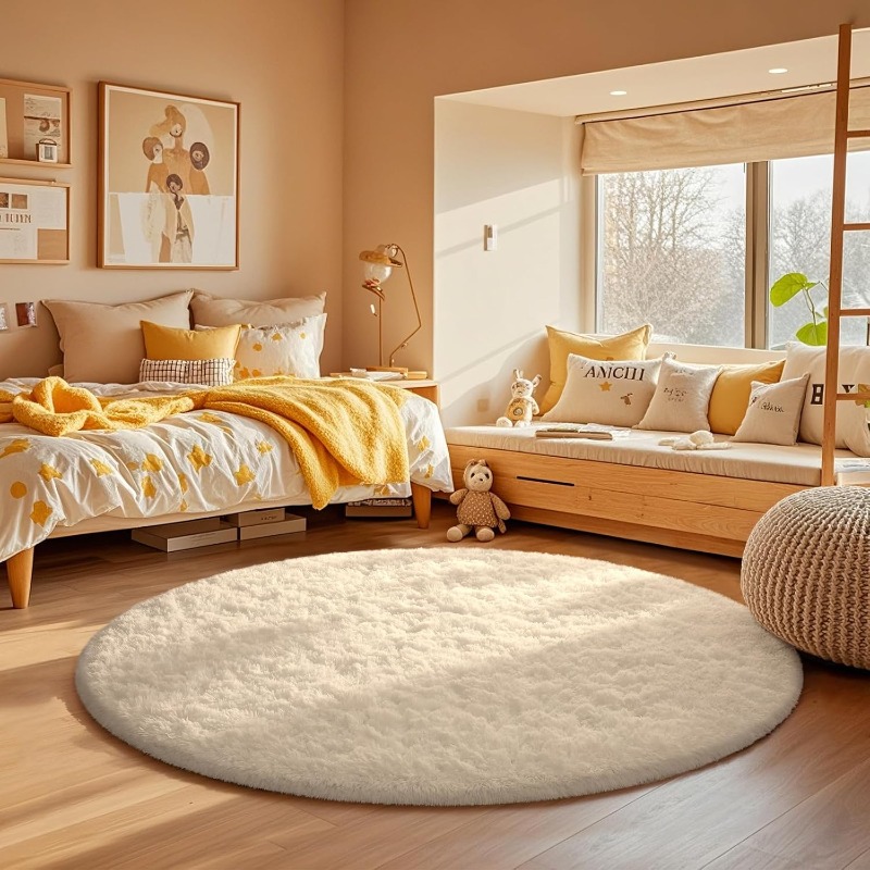 Round Cream White Rug Soft Flu - Soft Rug Nursery のレビューと価格