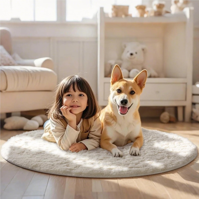 Round Cream White Rug Soft Flu - Soft Rug Nursery のレビューと価格