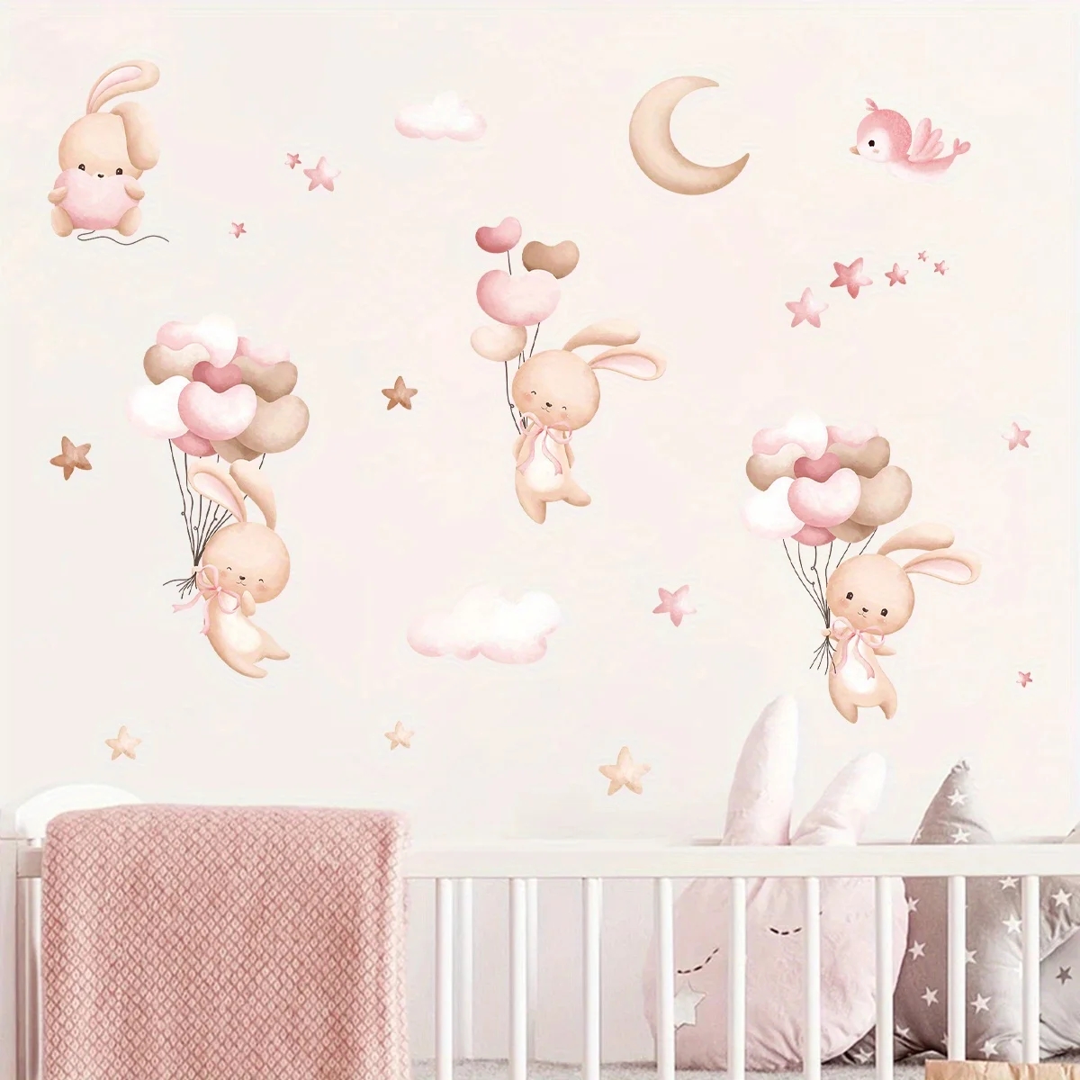 Cute Rabbit Balloon Wall Stick - Baby Nursery Wallpaper Girl のレビューと価格