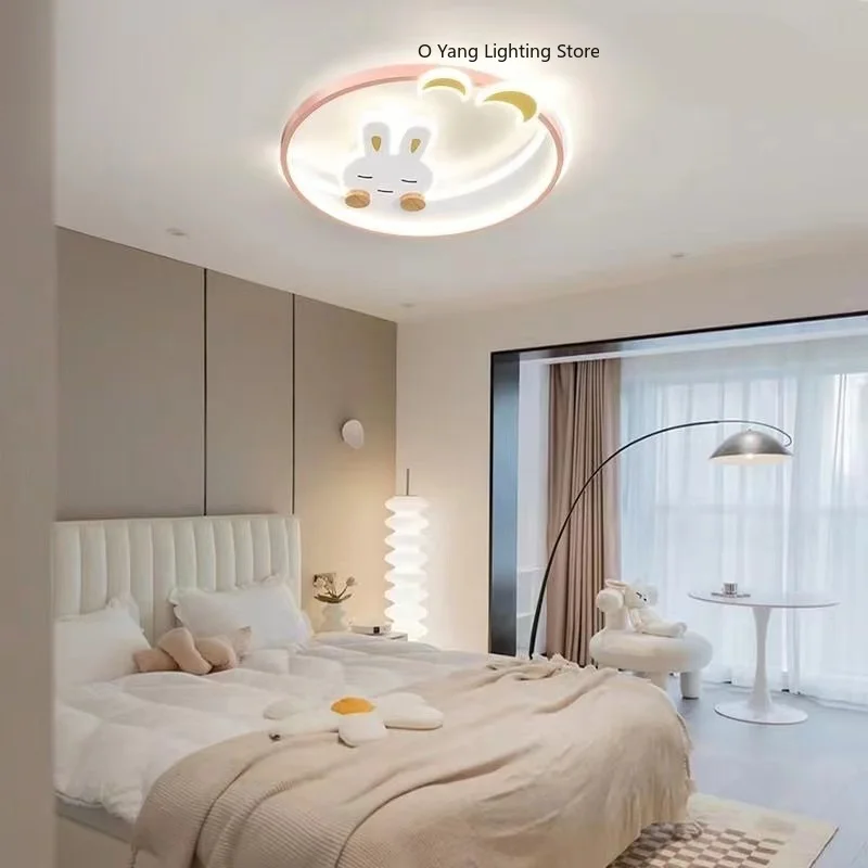 Cartoon Pink Rabbit Moon Chand - Baby Nursery Ceiling Light のレビューと価格