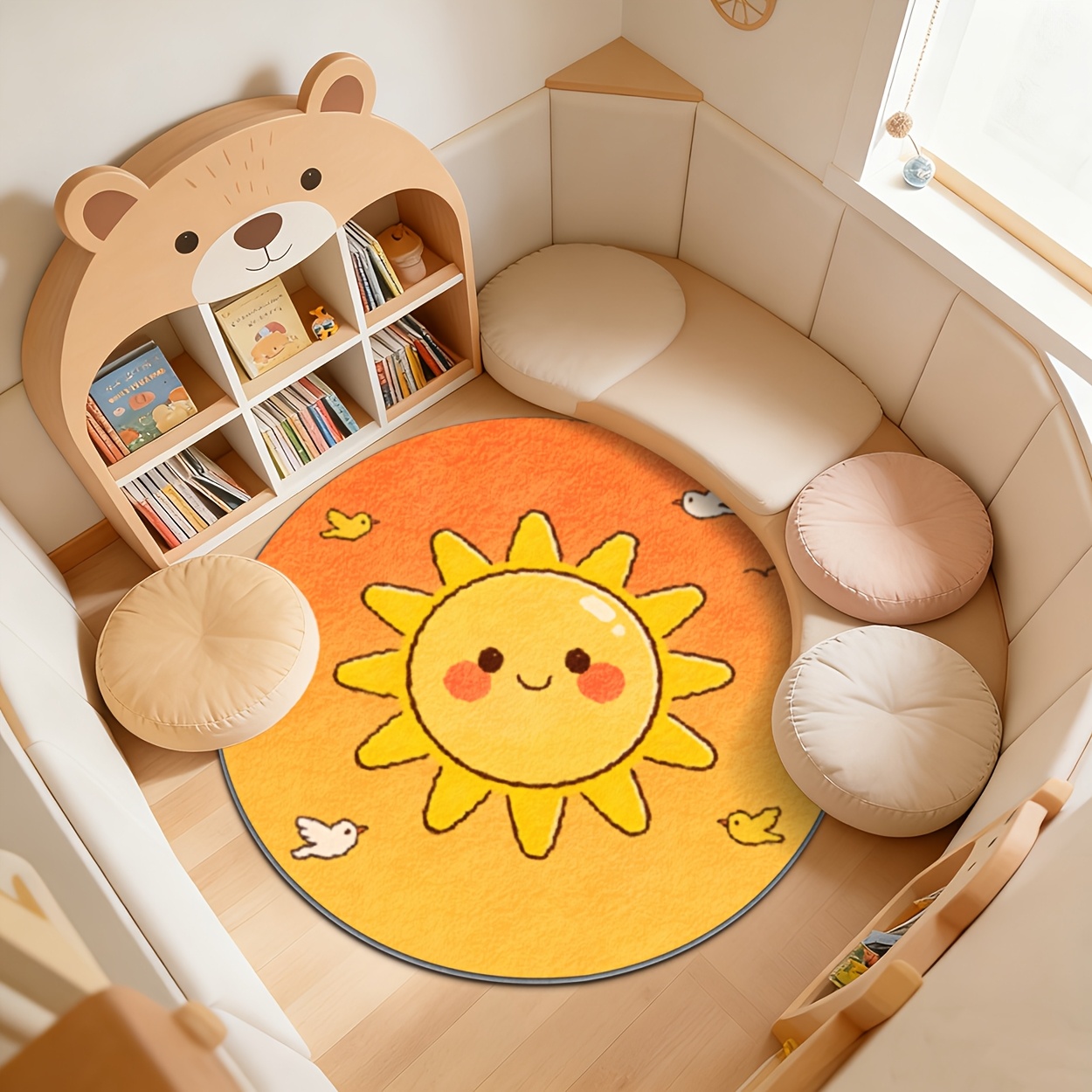 Kids Round Sun Rug Yellow Play - Baby Nursery Rug のレビューと価格