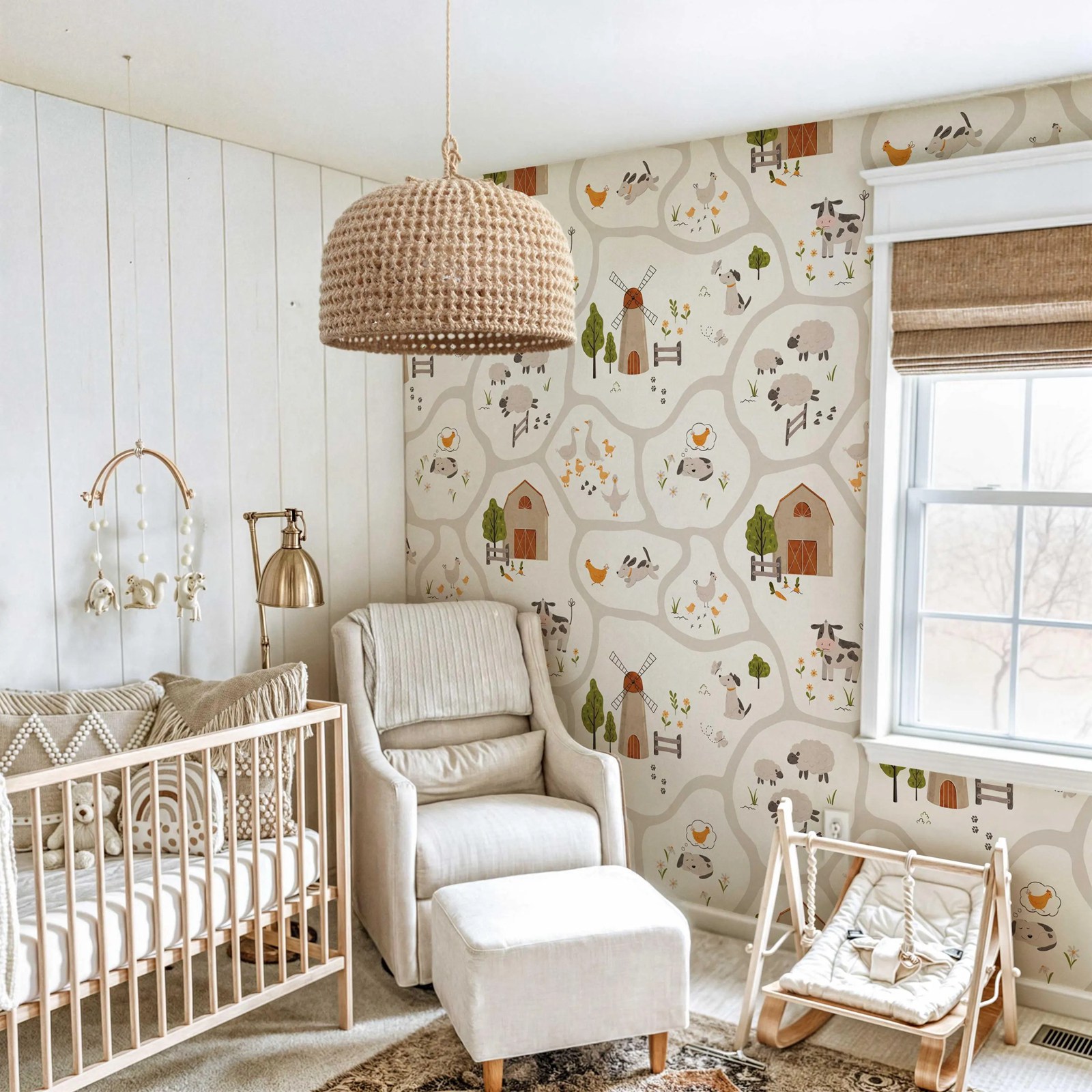 Cute Farm Animals Kids Wallpap - Baby Nursery Peel And Stick Wallpaper のレビューと価格