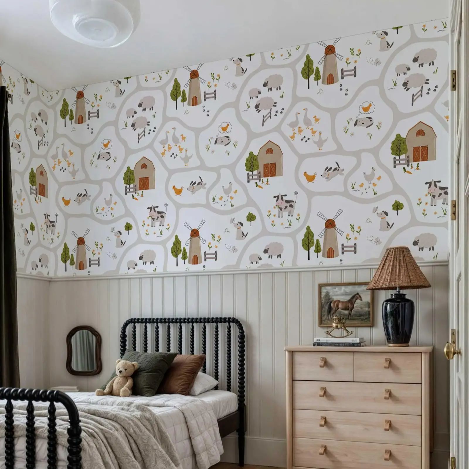 Cute Farm Animals Kids Wallpap - Baby Nursery Peel And Stick Wallpaper のレビューと価格