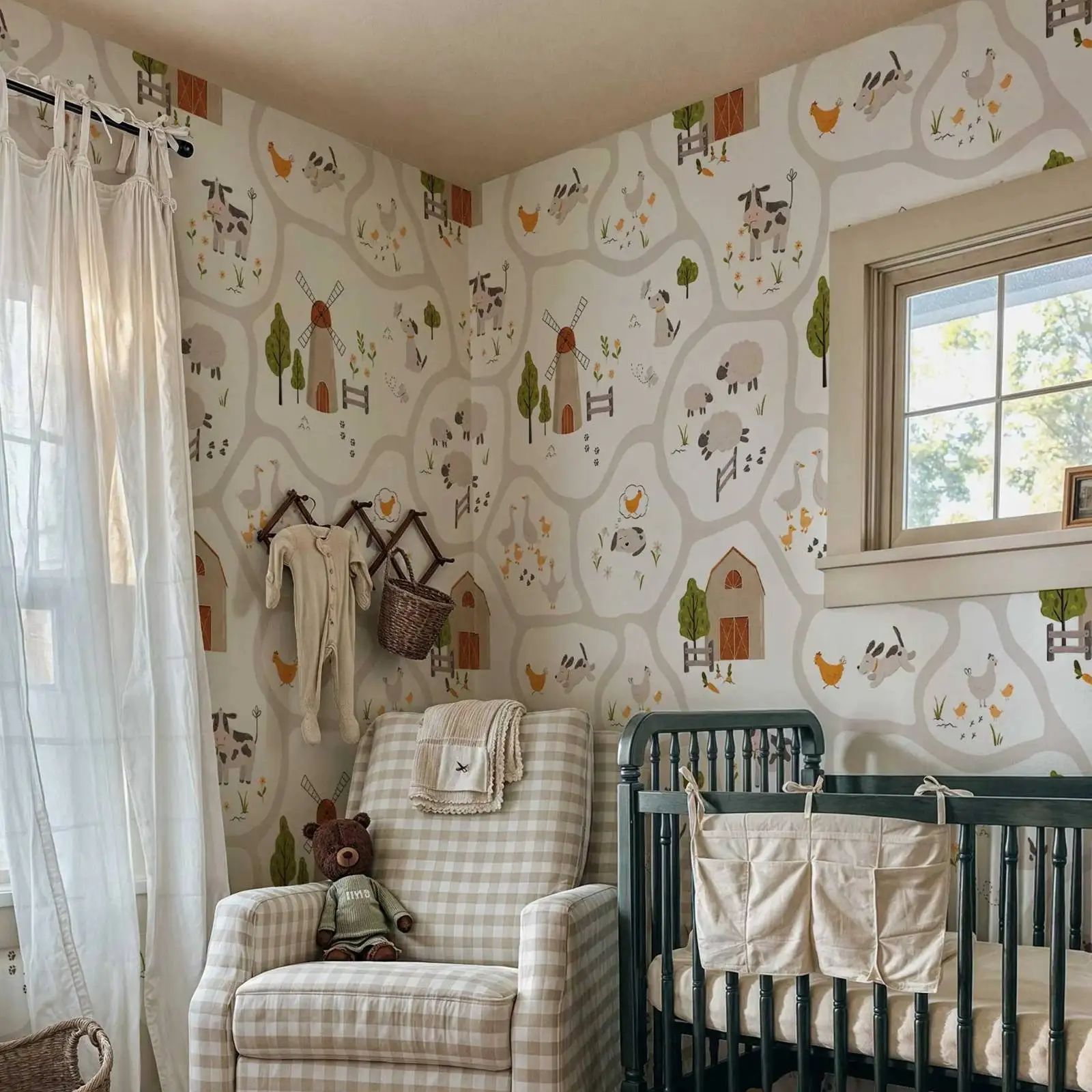 Cute Farm Animals Kids Wallpap - Baby Nursery Peel And Stick Wallpaper のレビューと価格