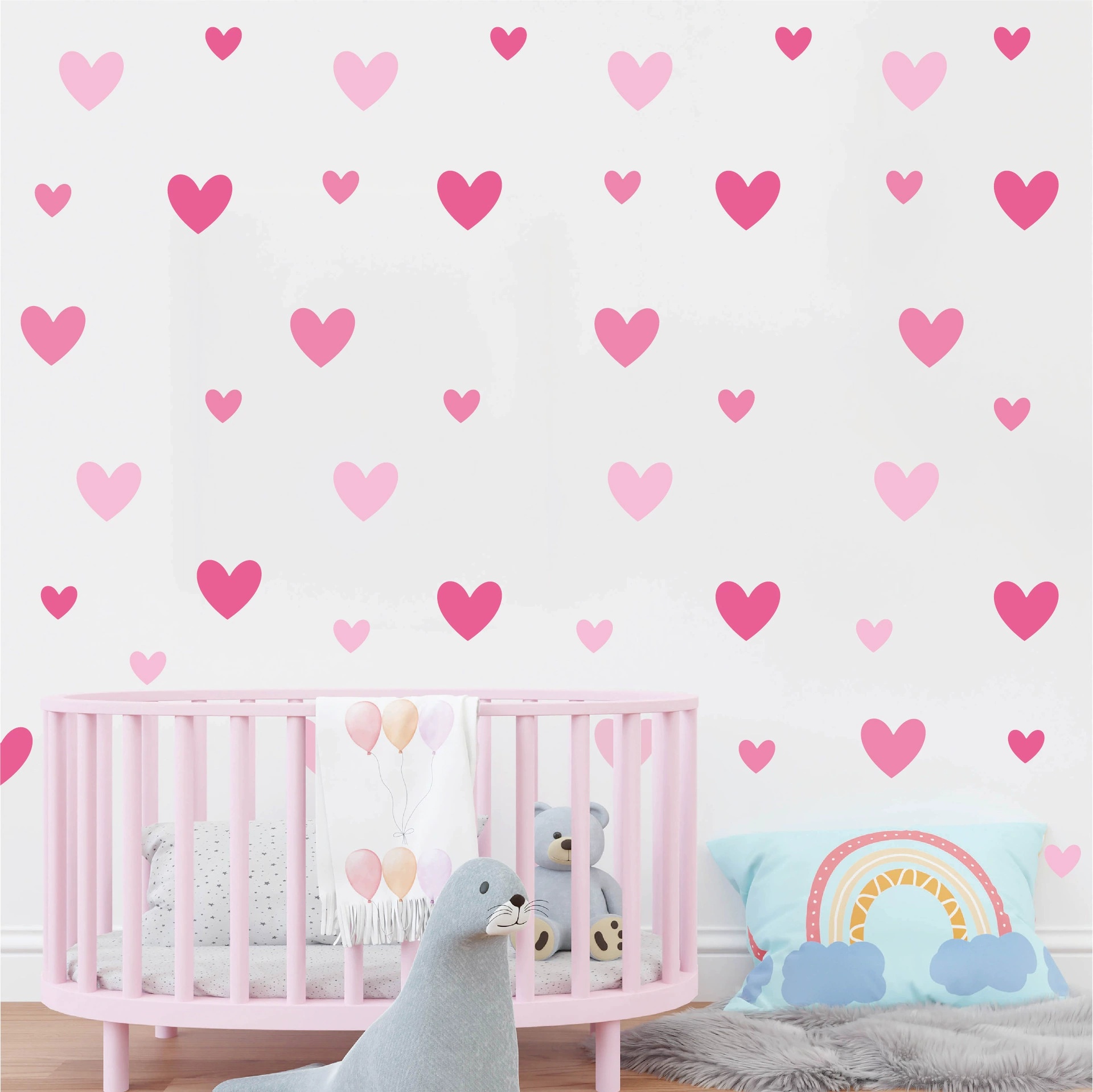 170pcs=10 Sheets Pink Heart Wa - Baby Nursery Wallpaper Girl のレビューと価格