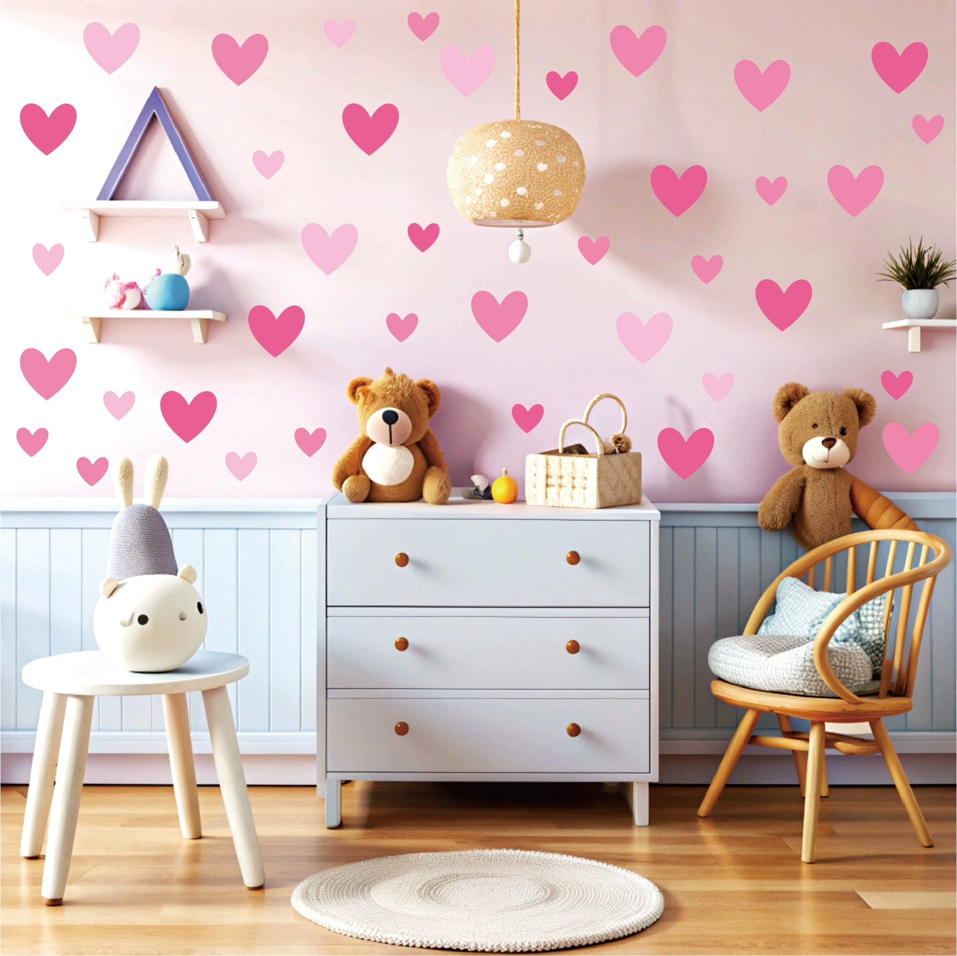 170pcs=10 Sheets Pink Heart Wa - Baby Nursery Wallpaper Girl のレビューと価格