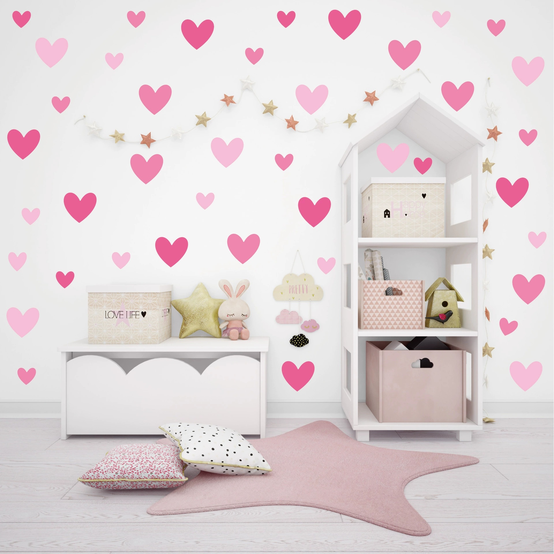 170pcs=10 Sheets Pink Heart Wa - Baby Nursery Wallpaper Girl のレビューと価格
