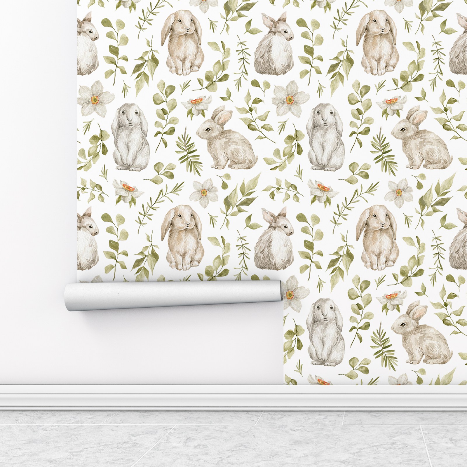 Bunny Wallpaper Kids Room Wall - Baby Nursery Wallpaper Girl のレビューと価格