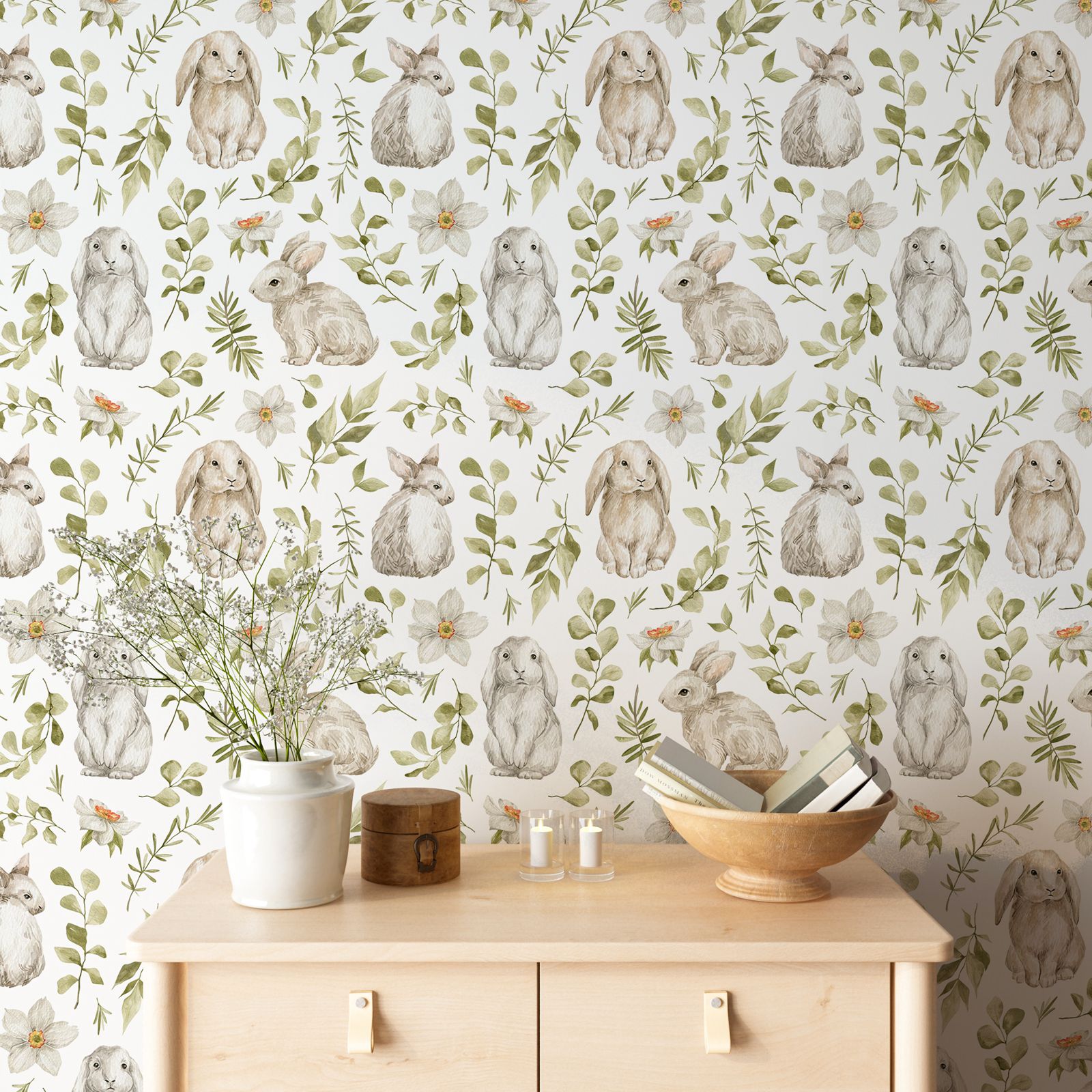 Bunny Wallpaper Kids Room Wall - Baby Nursery Wallpaper Girl のレビューと価格