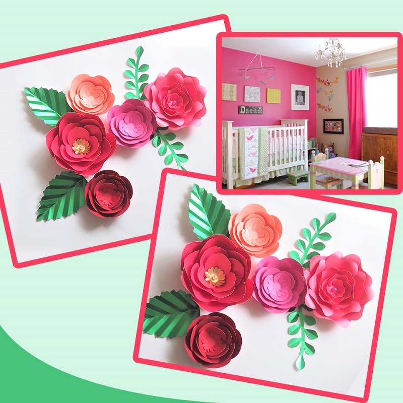 DIY Paper Flowers Leaves Nurse - Baby Nursery Wallpaper Girl のレビューと価格