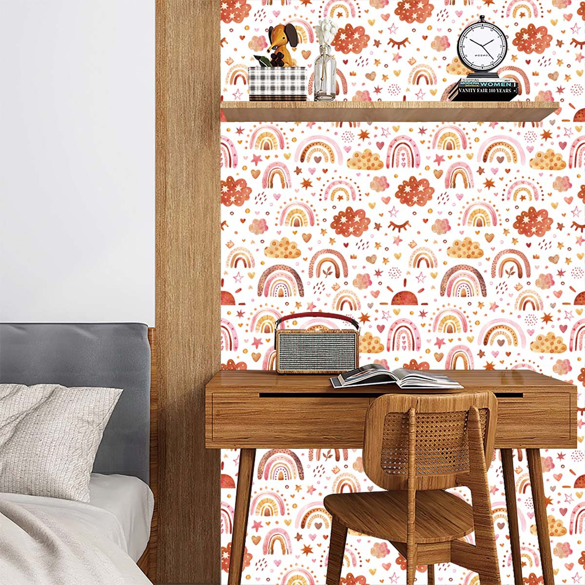 Rainbow Wallpaper Peel and Sti - Baby Nursery Wallpaper Girl のレビューと価格