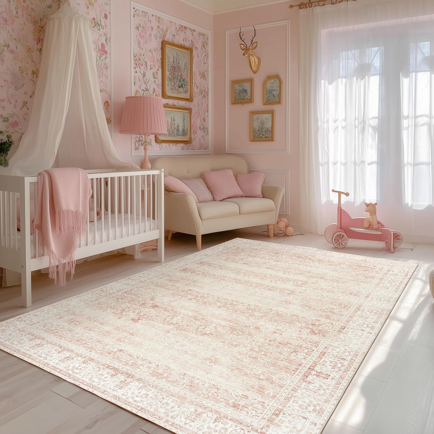 Vintage Pink Floral Area Rug 6 - Soft Rug Nursery のレビューと価格