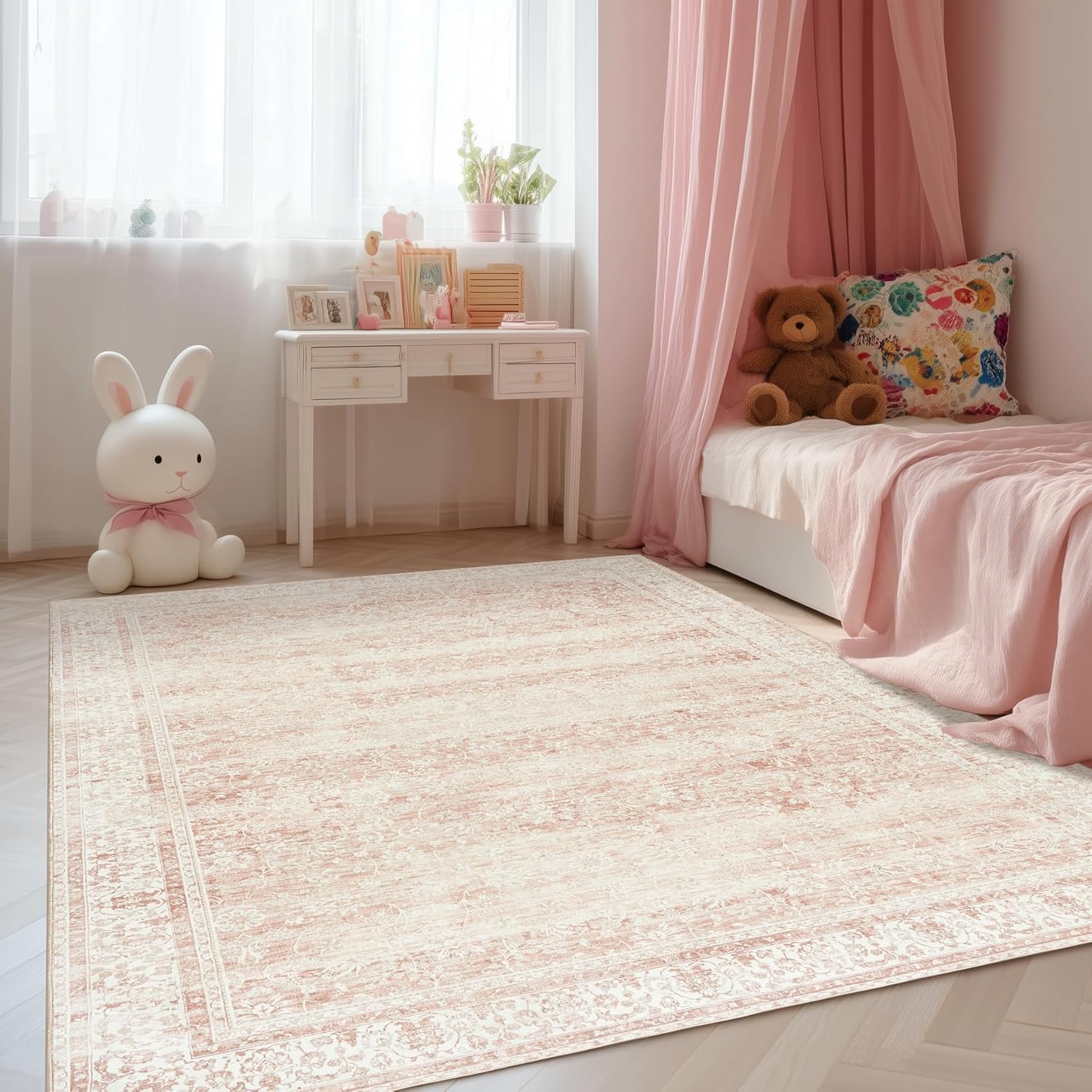 Vintage Pink Floral Area Rug 6 - Soft Rug Nursery のレビューと価格