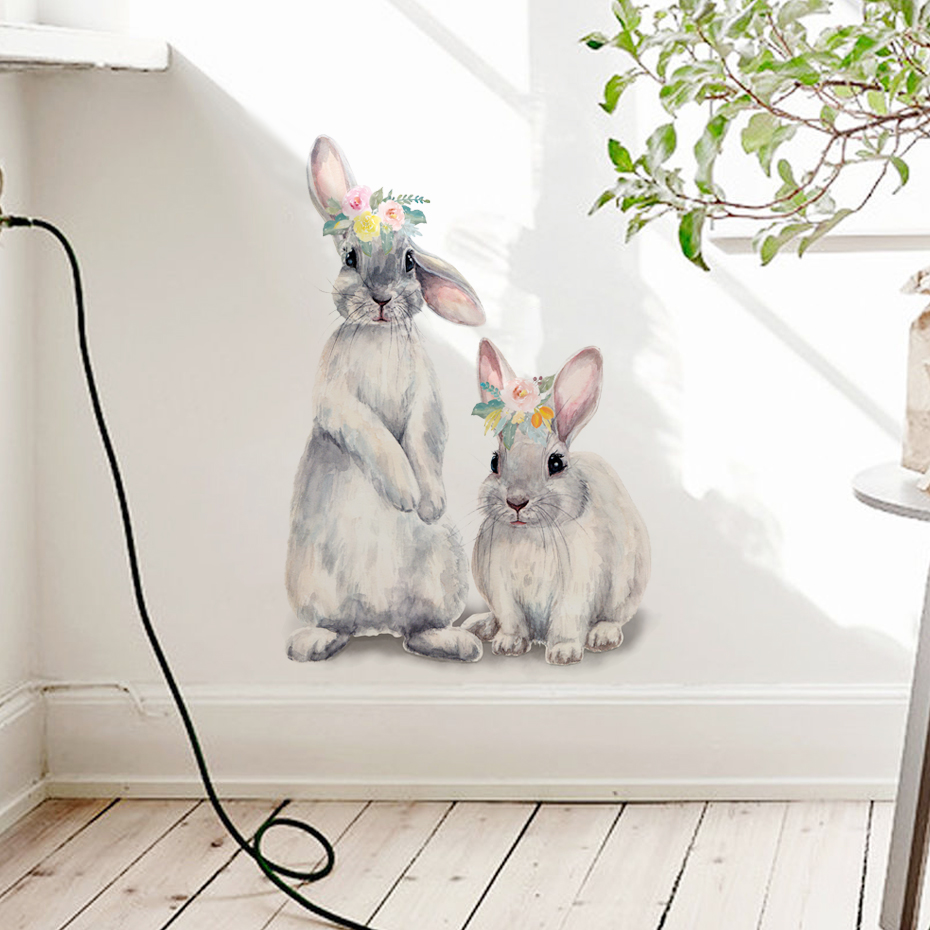 Watercolor Grey Baby Rabbits F - Baby Nursery Wallpaper Girl のレビューと価格