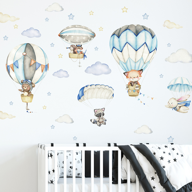 Cartoon Cute Animals Hot Air B - Baby Nursery Hot Air Balloon のレビューと価格